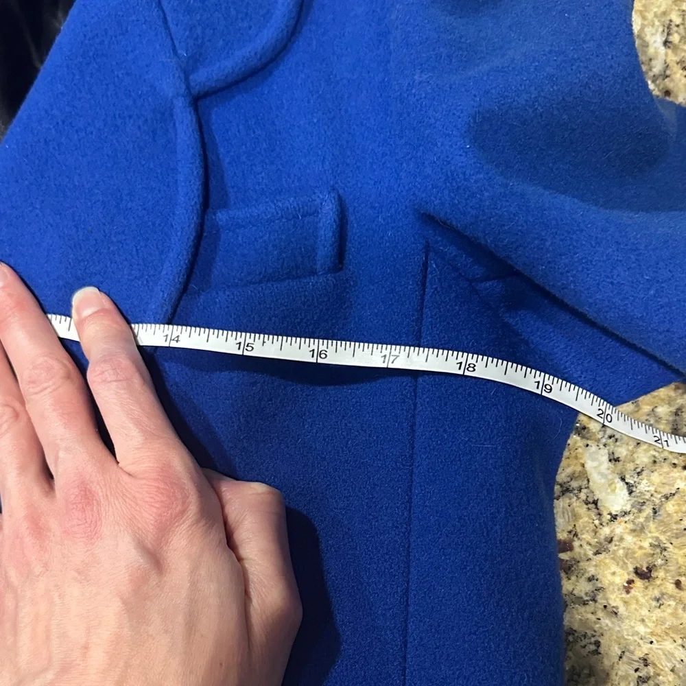 Elegant Vintage Blue Double-Breasted Wool Pea Coat - Picture 9 of 13